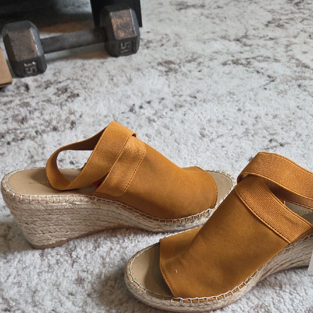 Tan Espadrille Wedge Sandals with Adjustable Strap - Picture 7 of 9